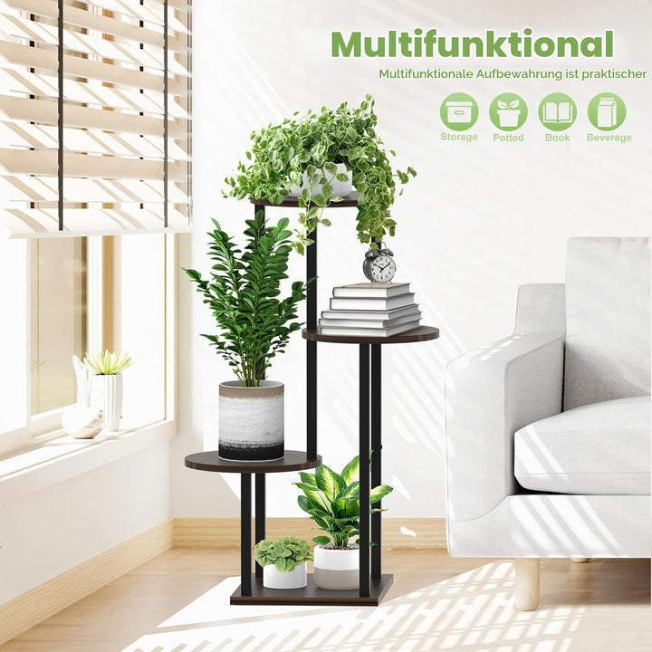 YOCOMEY 4 Tier Hölzern Blumenregal Metall Pflanzenregal, Mehrstöckig Blumenständer Pflanzenständer B