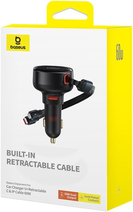 Car Charger Baseus Enjoyment USB with USB-C Cable and Lightning 60W (Black), C00057802111-02