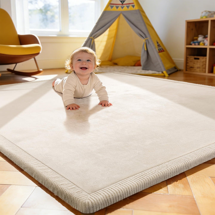 Treeboy Spielmatte Baby 200x150x2cm beige – Teppich für Kinderzimmer mit hochwertigem Memory-Schaum