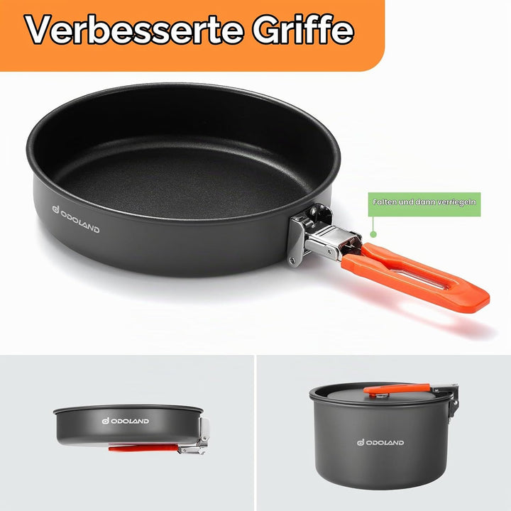 Odoland Camping Kochgeschirr Set mit Camping Topf, Camping Bratpfanne, Camping Kochset für Camping O