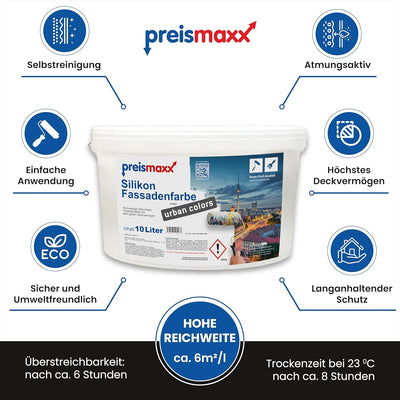 Preismaxx Silikonharz Fassadenfarbe, Perlbeige Beige 2,5 Liter, hochwertige, matte, wasserabweisende