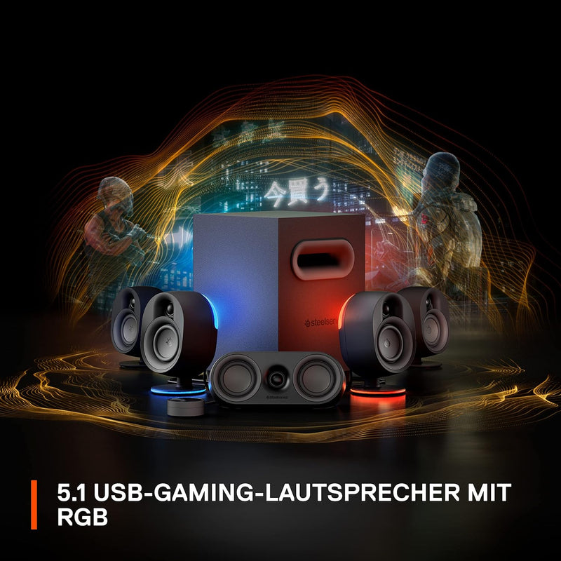 SteelSeries Arena 9 - 5.1-Gaming-Lautsprecher – 5.1 USB Surround-Sound – Kabellose hintere Lautsprec