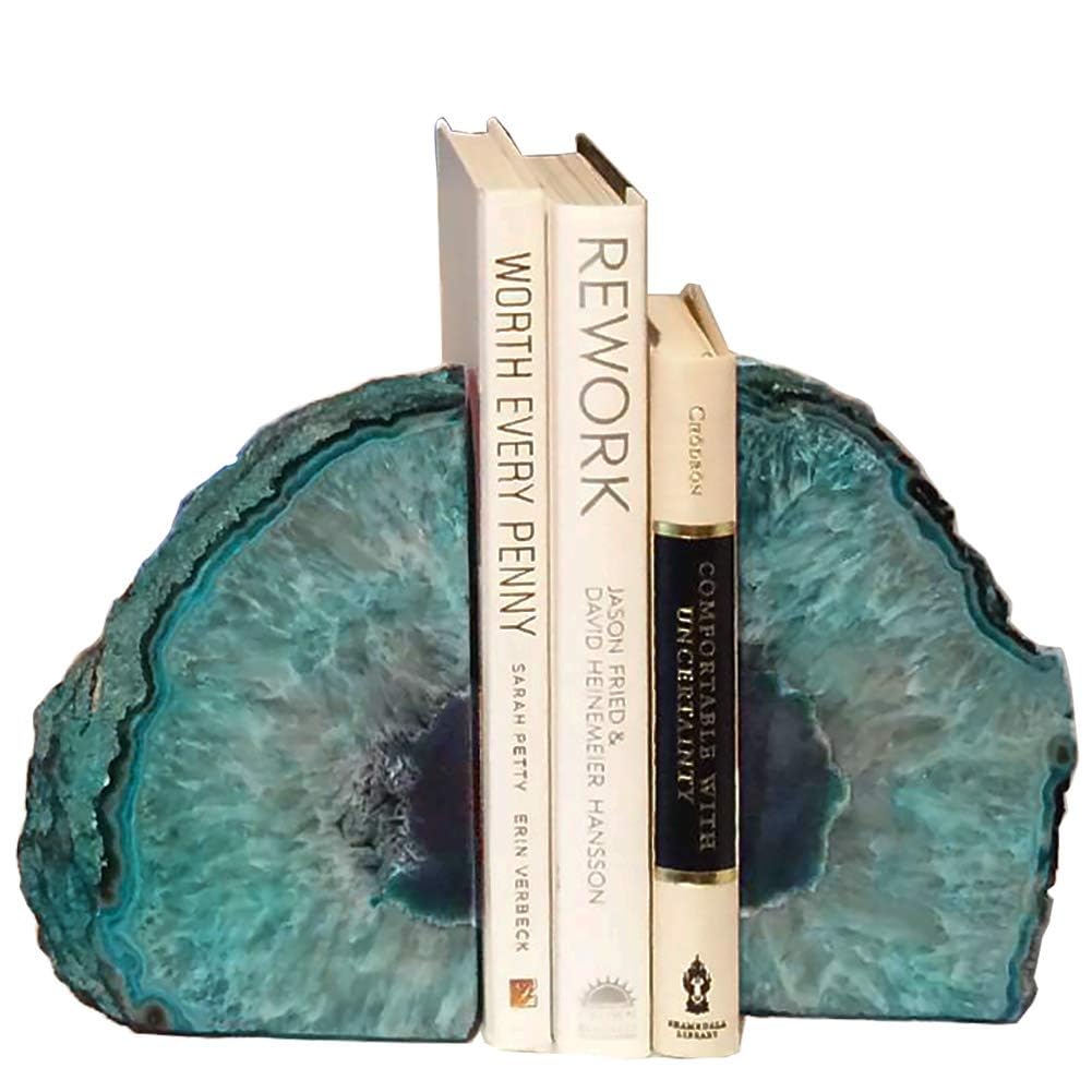 AMOYSTONE Buchstütze, Achat, poliert, robust, mit Gummipuffer 2-3LBS Dyed Teal Dyed Teal 2-3LBS, Dye