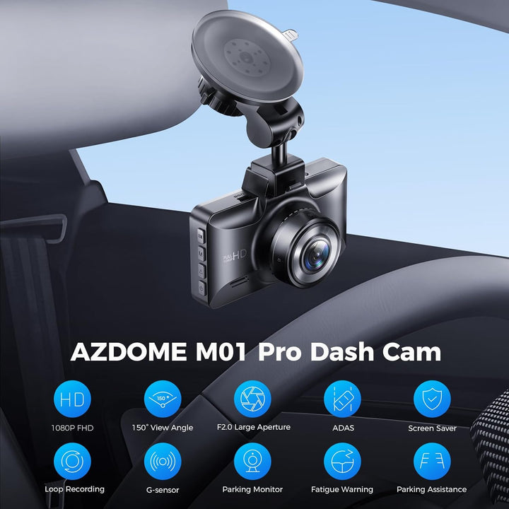 AZDOME Dashcam 1080P FHD Autokamera mit 3 Zoll Bildschirm, 150° Weitwinkelobjektiv, Loop-Aufnahme, G