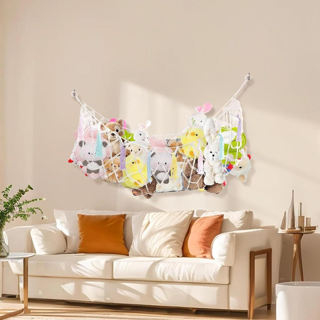Stofftier Aufbewahrungsnetze,Boho Organizer Zimmer Deko - Plüschtier Aufbewahrungs Hängematte Mesh N