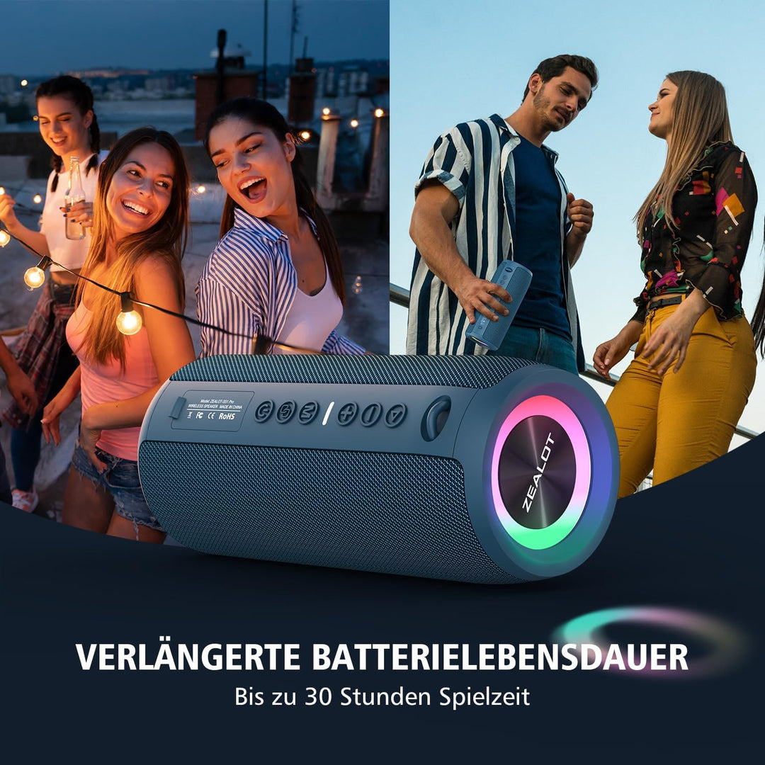 ZEALOT Bluetooth Lautsprecher mit Licht,Musikbox Tragbarer Blueooth Box,40W kraftvoller Stereo,Dual
