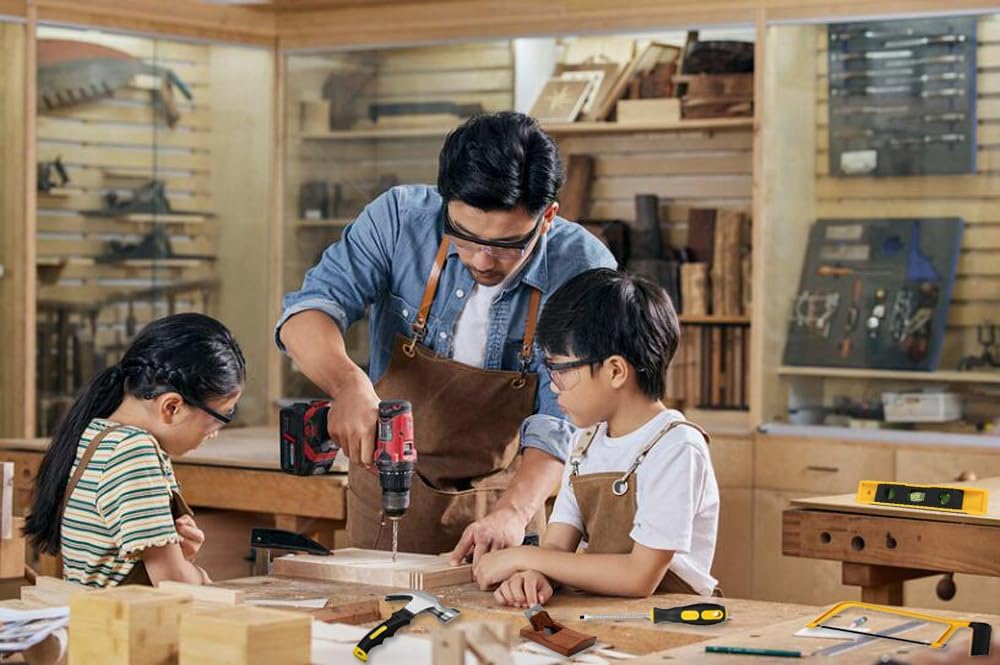 Kinder Werkzeug Set, Kinderwerkzeug mit Echte Handwerkzeuge, Anfänger Lernen Bauwerkzeug Spielzeug H