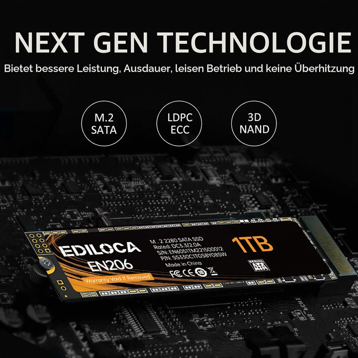Ediloca EN206 1TB 3D NAND M.2 SSD, M.2 2280 SATA III 6Gb/s SSD interne Festplatte, Lese-/Schreibgesc