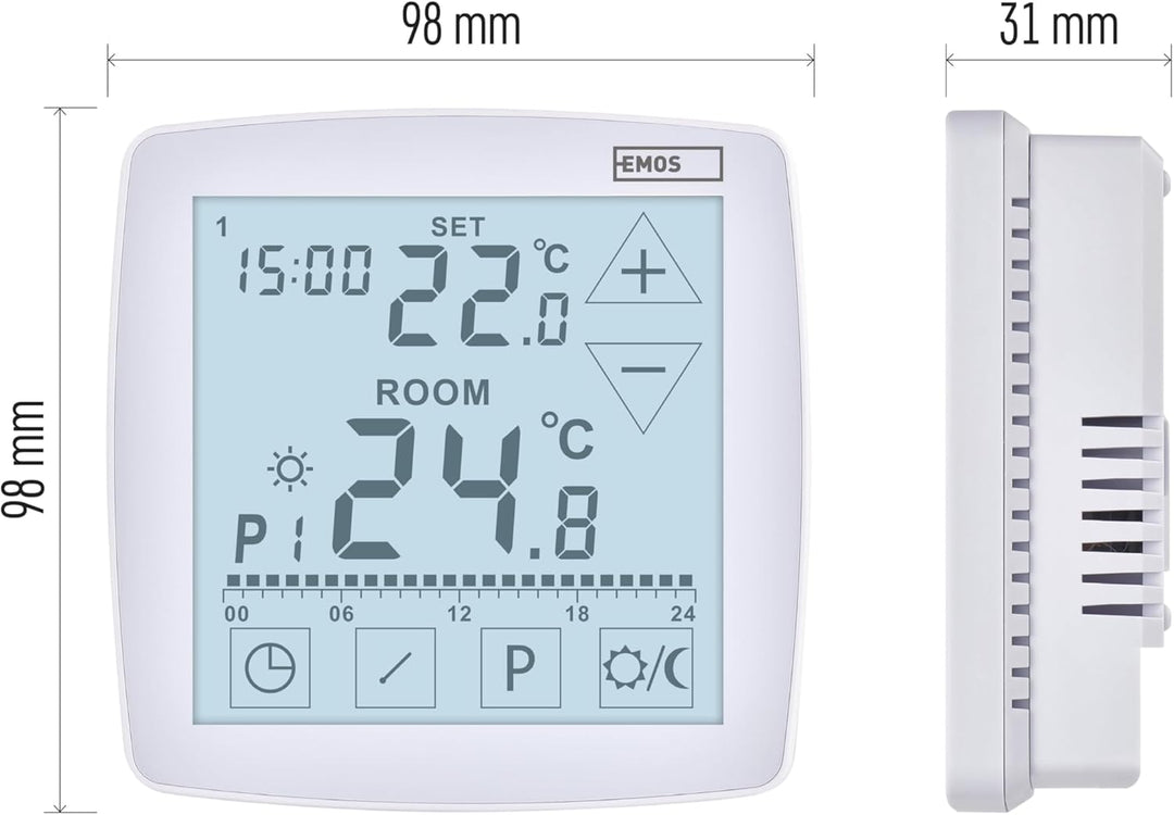 EMOS - digitaler Raumthermostat mit OpenTherm - programmierbar, drahtgebunden, 2X 1,5 V Batterie - H