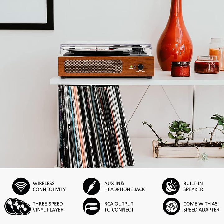 Trynnay Plattenspieler mit Lautsprecher Schallplattenspieler Wireless LP Phonograph mit Eingebauten