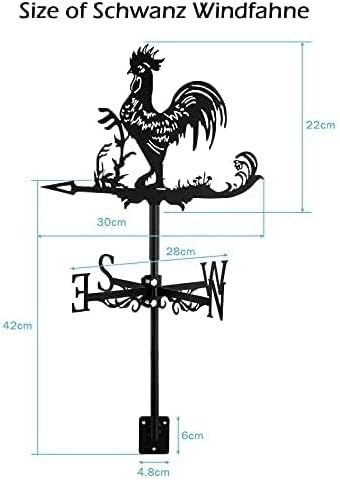 Dyna-Living Wetterhahn Hühner Windfahne Windspiel Rostfreier Stahl Cockerel Weathervane Retro Wetter