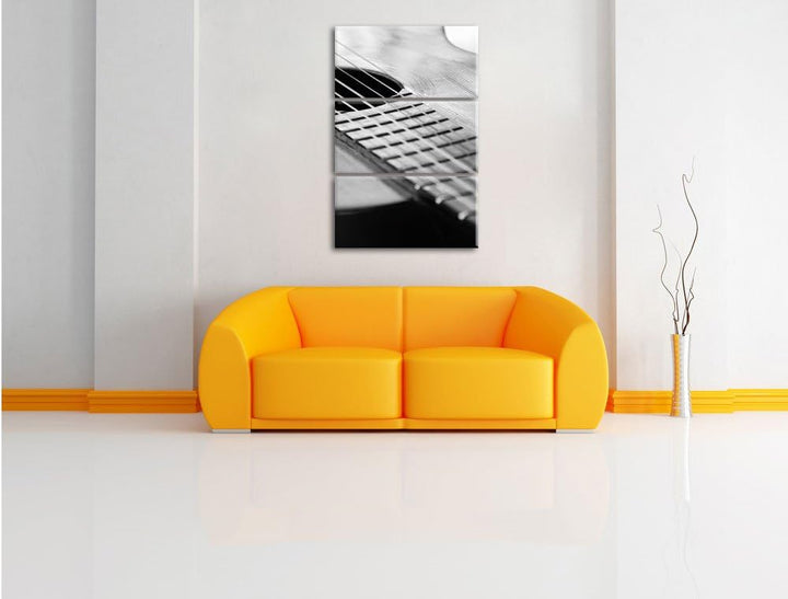 Pixxprint Gitarrensaiten am Schallloch 3-Teiler Leinwandbild 120x80 Bild auf Leinwand