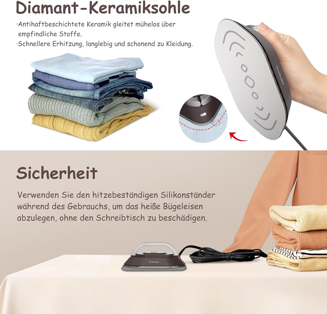 Newbealer Mini Reisebügeleisen mit Universalspannung 100-240V, Kompaktes Bügeleisen für Kleidung (ke