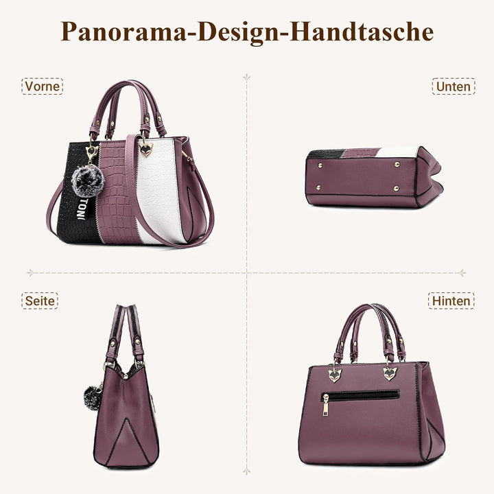 DIRRONA Elegant Damen Handtasche Farbblock Design Schultertasche Gross Kapazität Umhängetasche Beilä