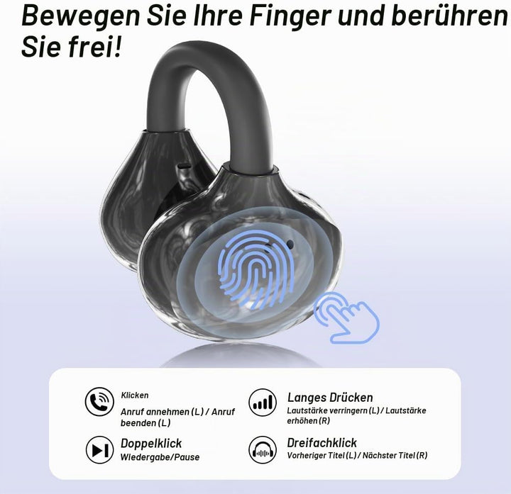 Clip-on Open-Ear Bluetooth-Kopfhörer Wireless,Bluetooth 6.0,60 Stunden Ultra-Lange Akkulaufzeit,Komf