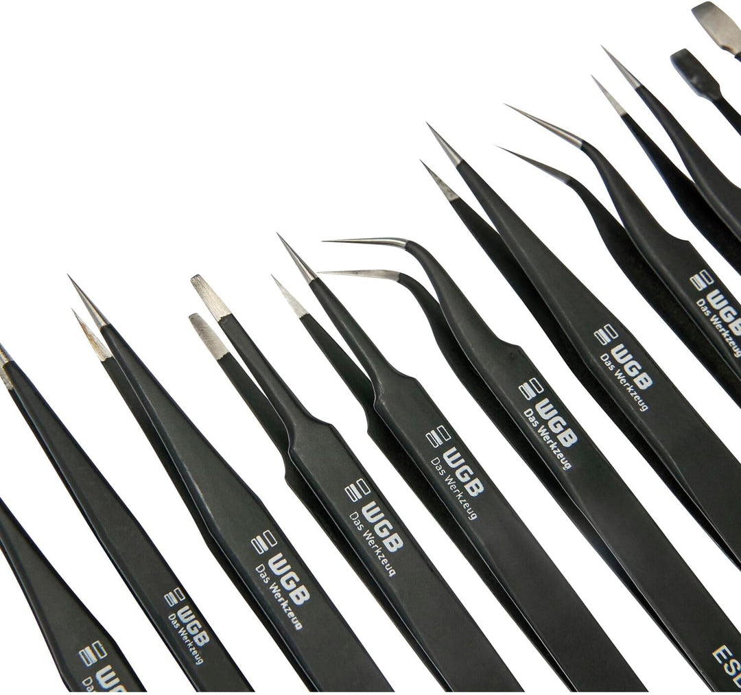 WGB ESD Pinzetten Set inklusive Rolltasche und Schutz vor elektrostatischer Entladung, Präzisionspin
