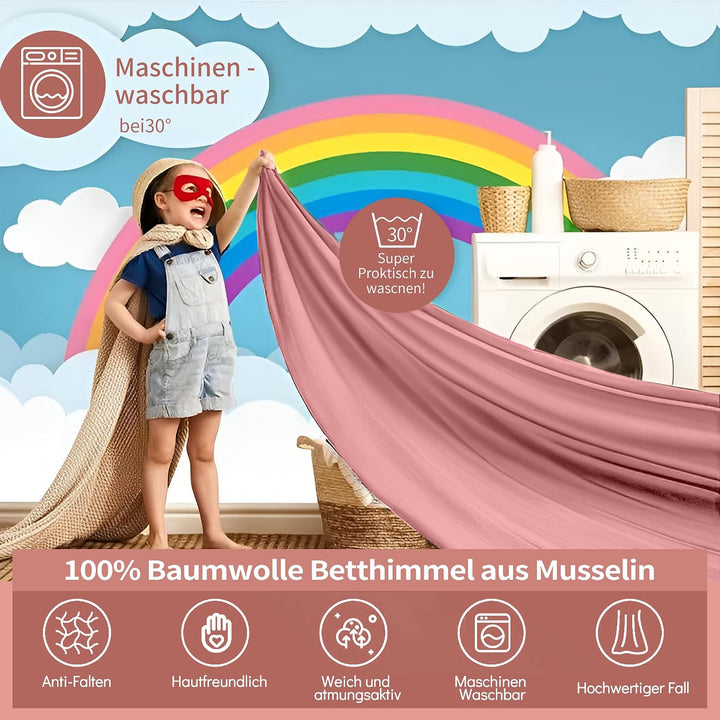 Hook Hausbett Himmel Deko Set, Betthimmel Hausbett aus Musselin - 2 Betthimmel &amp; 1 Wimpelkette, für
