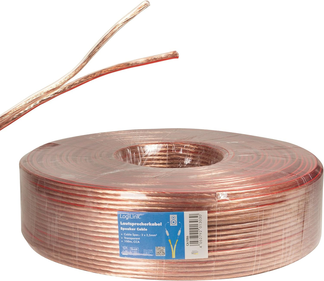 LogiLink CA1086 Lautsprecher Boxenkabel für Ihre HiFi Anlage, "2x 2,50 mm" Querschnitt, 100m klar 10