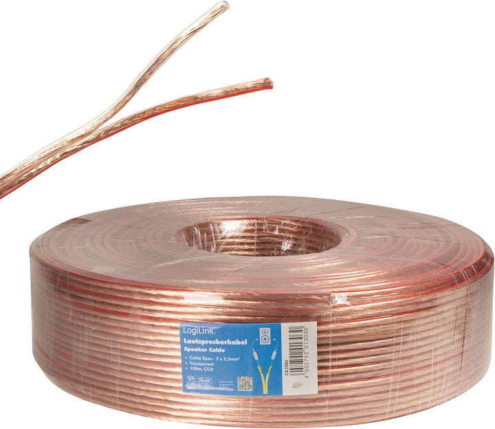 LogiLink CA1086 Lautsprecher Boxenkabel für Ihre HiFi Anlage, "2x 2,50 mm" Querschnitt, 100m klar 10