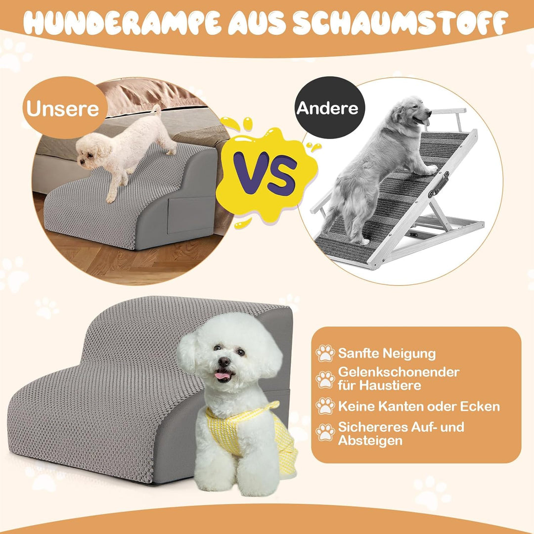 GYMAX Hundetreppe für kleine Hunde, Haustiertreppe 30 cm hoch für Bett &amp; Sofa, Hunderampe aus hochdi