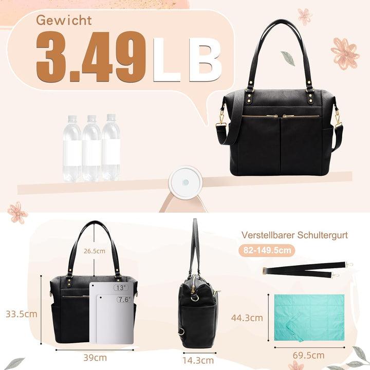 MISS FONG Wickelrucksack Wickeltasche Leder, Baby Rucksack Wickelrucksack Grosse Kapazität Mit 13 Wi