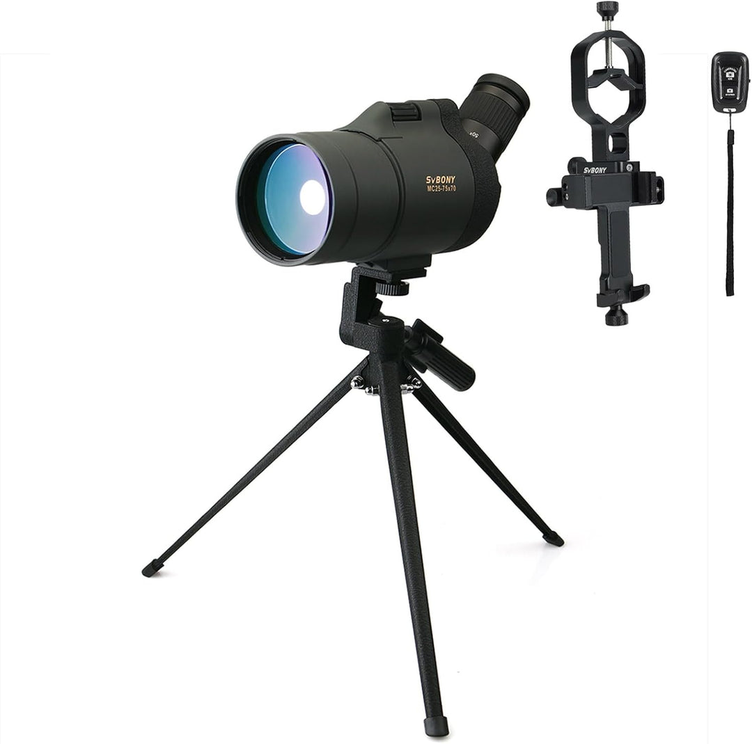 Svbony SV41 Mak Spektiv mit Stativ, Smartphone-Adapter, kabelloser Controller, 25-75 x 70 mm abgewin