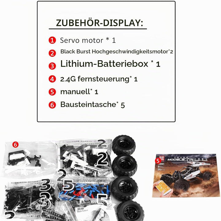 Mould King 18001 Technische ferngesteuerte Auto-Bausteine, 394 Stück MOC-Steine, RC-Auto-Bausätze, G