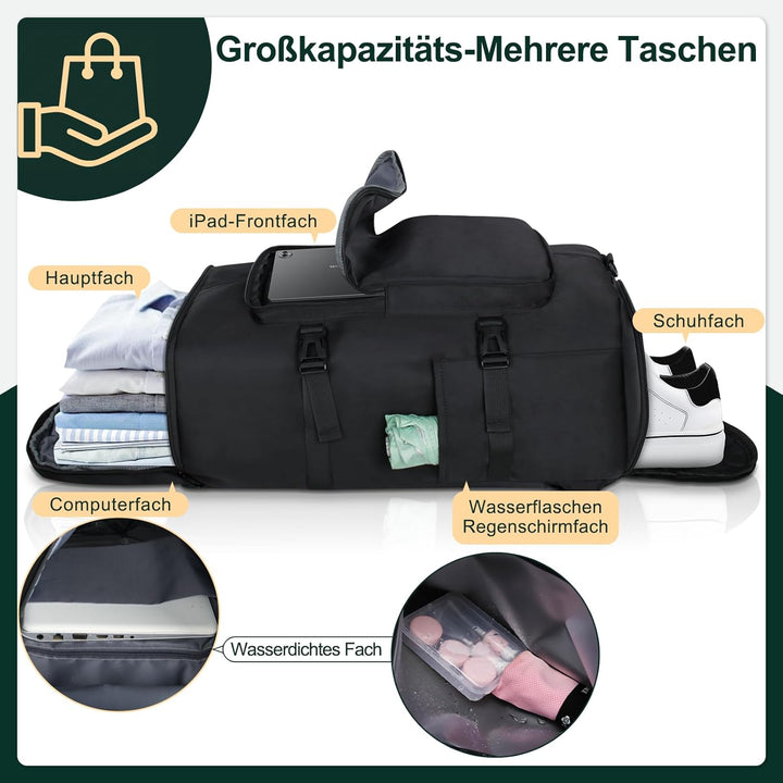 KYYLZ Sporttasche Herren, 58L Damen Sporttasche Rucksack, Gross Reisetasche mit Schuhfach und Nassfa