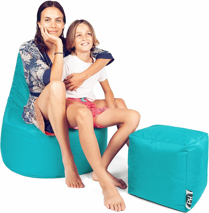 PATCH HOME Gamer Kissen Lounge Kissen Sitzsack Sessel Sitzkissen Bean Bag + Würfel/Hocker mit Reissv