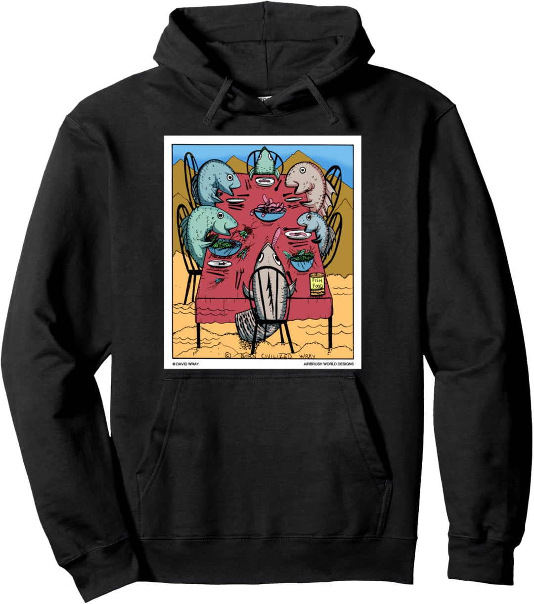 Fisch am Esstisch Lustiges Angel-Neuheits-Geschenk Pullover Hoodie