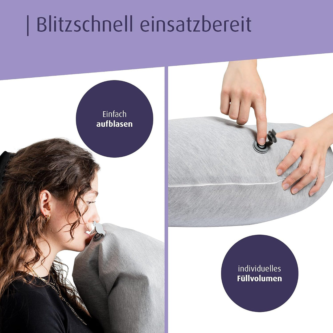 reer Stillkissen to Go, aufblasbares ergonomisches Reisestillkissen in Tropfenform, kleines Stillkis