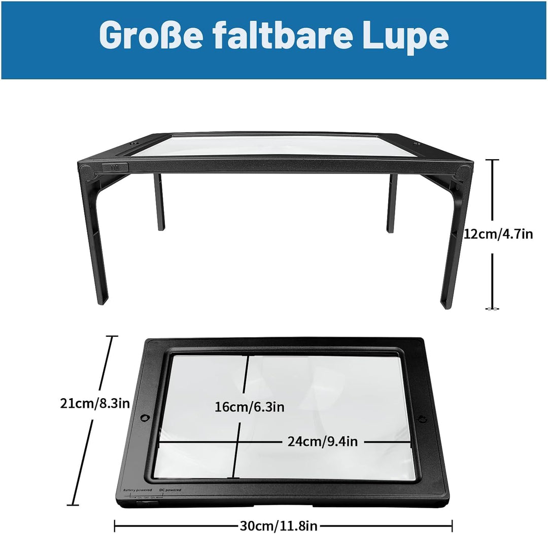 NZQXJXZ 5X Leselupe mit Licht für Senioren Gross, Lupe mit Licht und Ständer, Dimmbare Lesehilfe mit