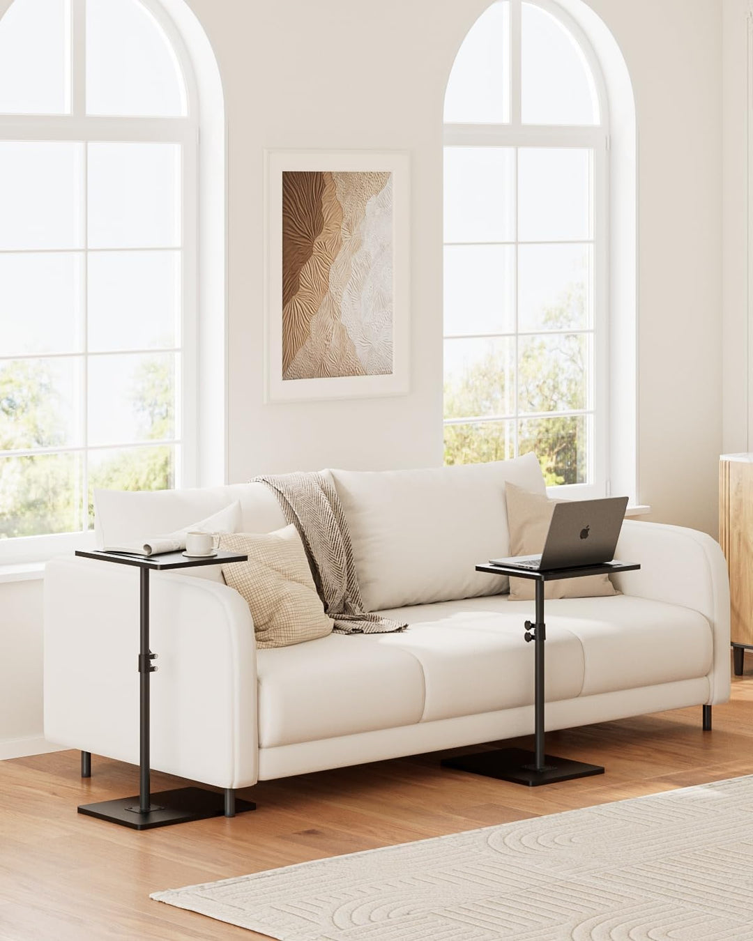 Beistelltisch, C-Form Höhenverstellbar Sofatisch, 360°Rotierend Couchtisch Klein,40x30x(45-81) cm,Ho