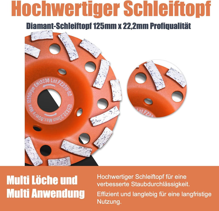 FANZWORK Betonschleifer 1010W mit Teleskopstange bis 1,20 m丨Inklusive Diamantschleiftopf 125mm und T