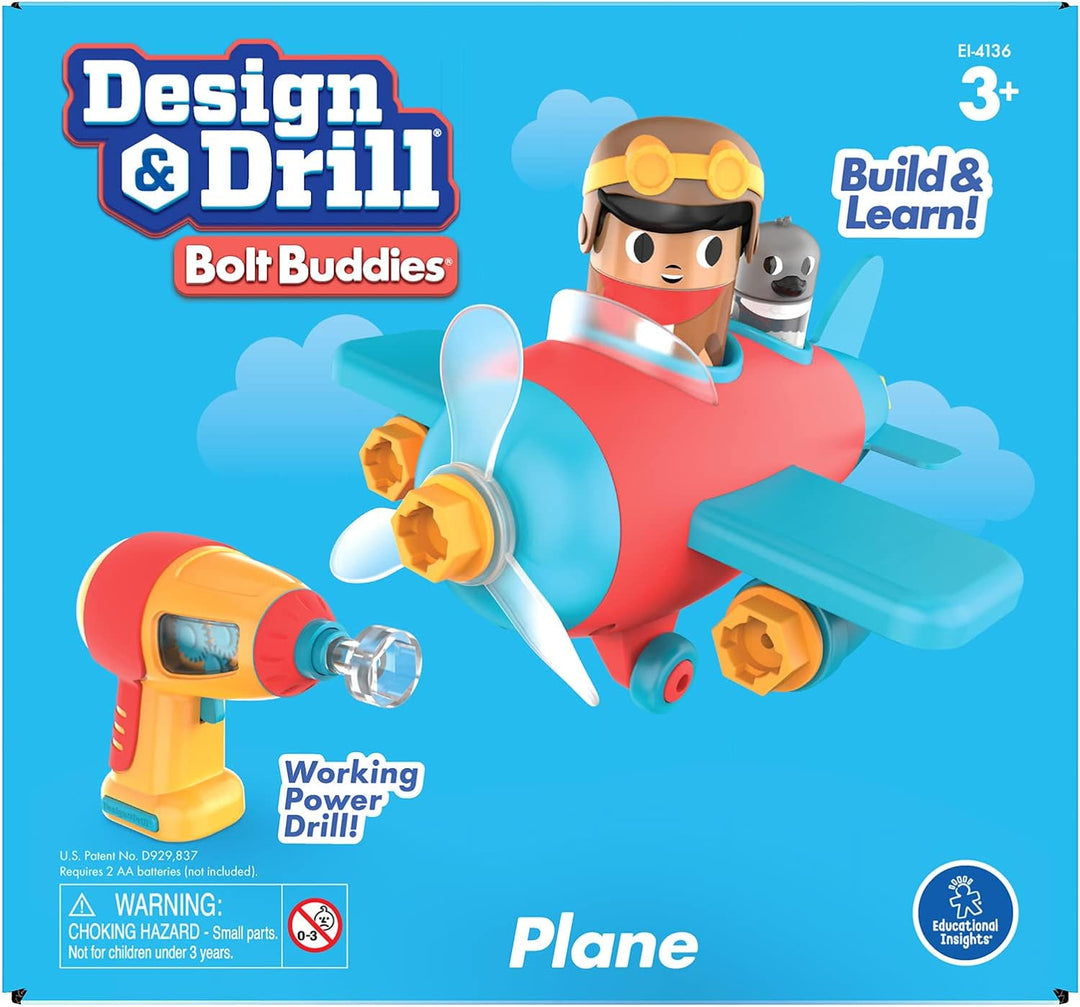 Learning Resources Design & Drill Schrauberkumpel Flugzeug, Flieger-Spielset mit Flugzeug und Pilotf