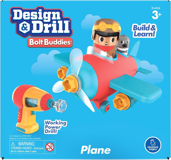 Learning Resources Design & Drill Schrauberkumpel Flugzeug, Flieger-Spielset mit Flugzeug und Pilotf