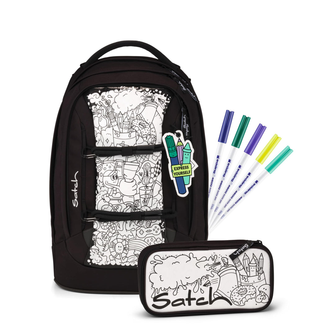 Satch Pack Set Schulrucksack-Set, 2-teilig ab 5. Klasse ergonomisch 30L Stauraum mit Schlamperbox un