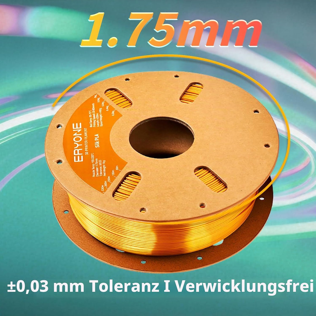 ERYONE Silk PLA Filament 1.75 mm, 3D-Drucker Filament PLA, 0,03 mm, 1 kg/Spule, Seide Golden Silk PL