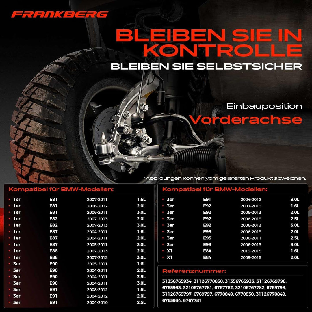 Frankberg 4x Querlenker 2x Spurstangenkopf 2x Koppelstange Vorne Kompatibel mit 1er E81 E87 E88 2004