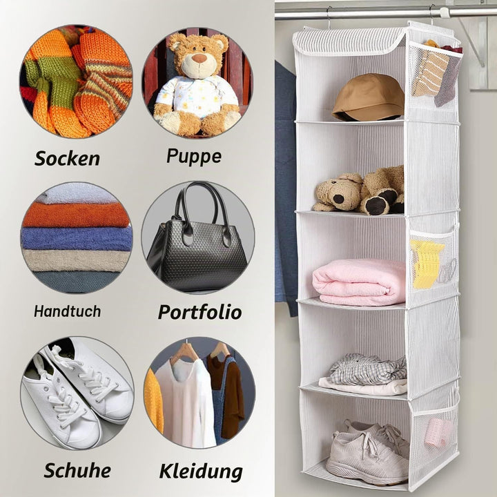 BrilliantJo 2er Set Hängeregal Kleiderschrank Organizer Stoff, 5 Fächer hochwertige Hängeaufbewahrun