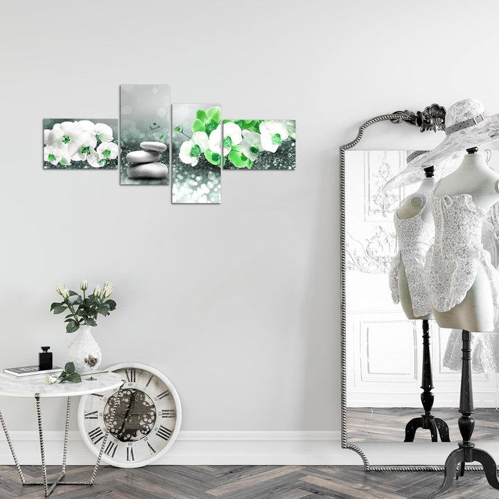 Runa Art Bild Modern Blumen Orchidee - Made in Germany - Wandbilder Spa Grau Türkis 4 Teilig 035542b