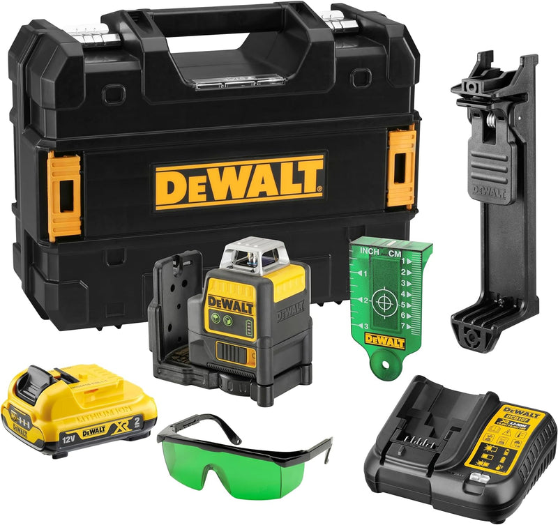 Dewalt 10,8 Volt 2x360° Linienlaser, Grün DCE0811D1G (Selbstnivellierend, horizontal & vertikal, ink