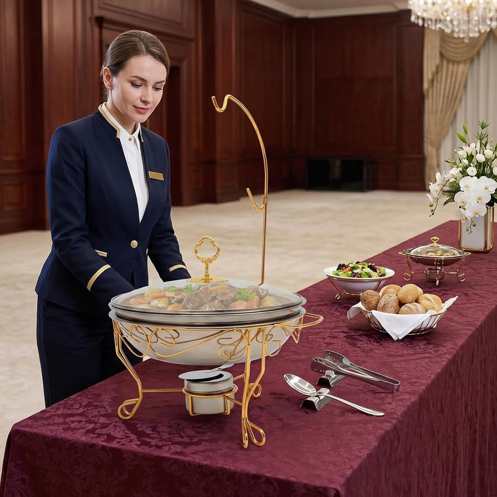 Under Chafing Dish 6L Gold, Edelstahl Speisenwärmer mit Deckelhaken &amp; Warmhaltebehälter, Buffet Warm