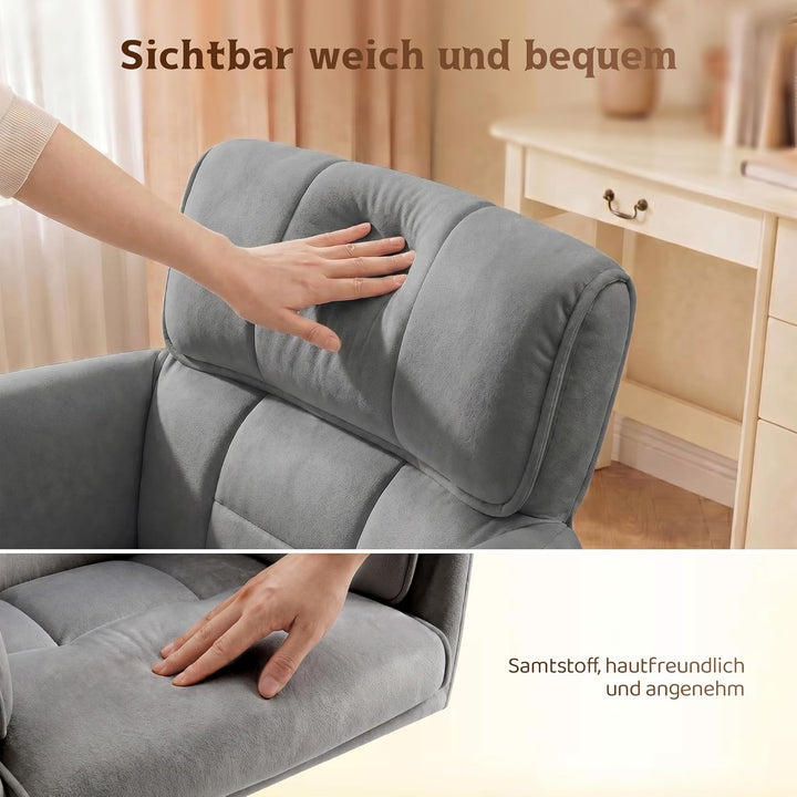 Schreibtischstuhl, Schminktisch Stuhl mit Samtbezug, Neigbarer & Höhenverstellbarer Bürostuhl, bis 1