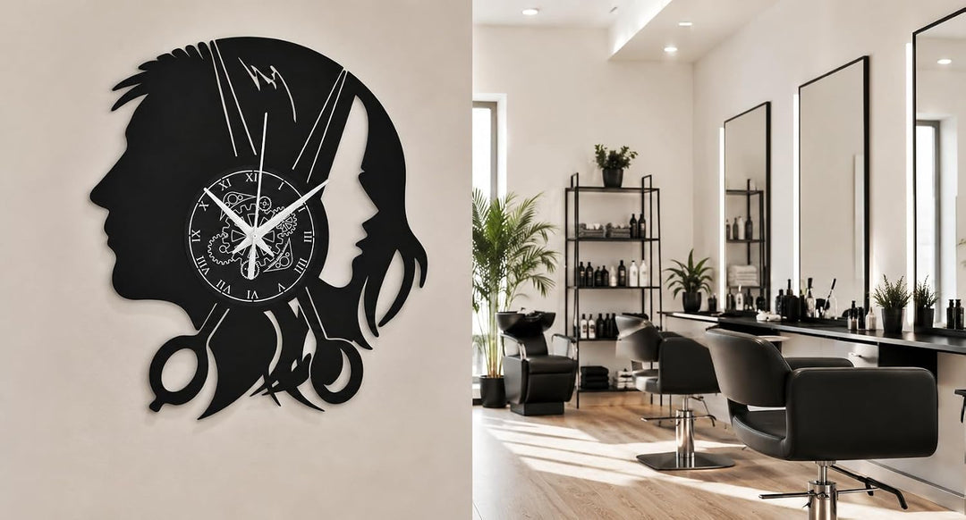 Instant Karma Clocks, Schönheitssalon Wanduhr aus Vinyl Schallplattenuhr mit Friseursalon Barber Sho