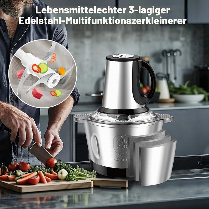 Elektrischer Zerkleinerer 600W, 2L Edelstahlschale 3 Geschwindigkeit Lebensmittelverarbeiter für Fle