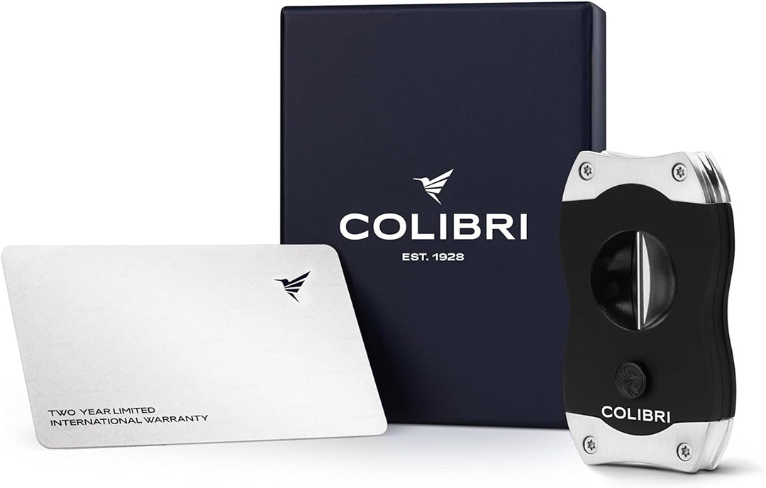 Colibri V-Cut Zigarrenschneider | Schwarz Mit chromakzenten | Federauslöser | Tiefer 7mm V-Schnitt |