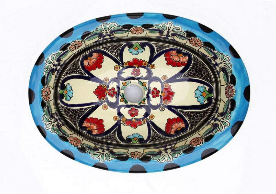 La Reina – Kleines buntes Waschbecken, Mexikanische Oval Einbauwaschbecken | Klein Keramik Talavera