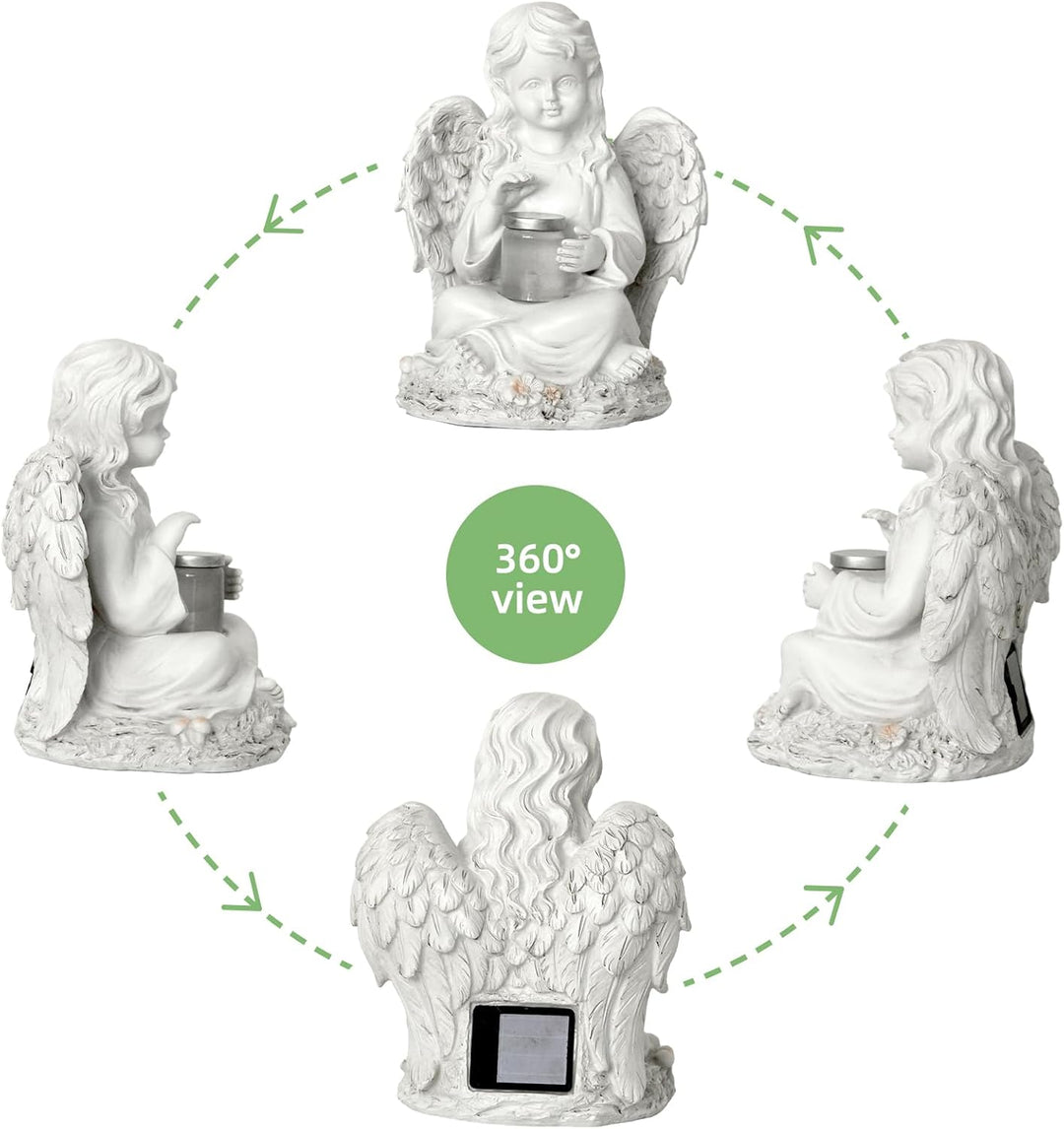 Tuzsocr Engel Gartenfiguren Solar Grablichter für draussen，wetterfest grabschmuck für Friedhof Outdo