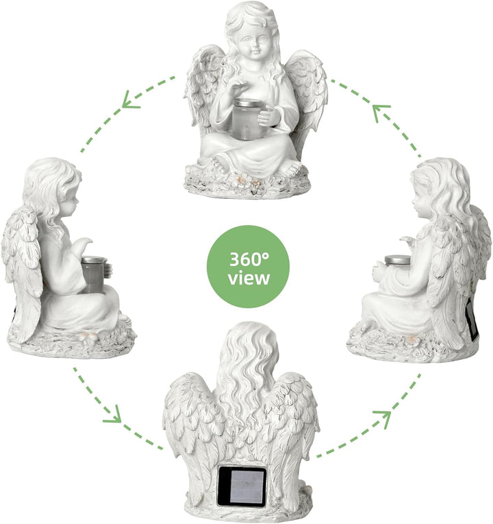 Tuzsocr Engel Gartenfiguren Solar Grablichter für draussen，wetterfest grabschmuck für Friedhof Outdo